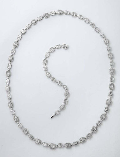 Emerald Cut Long Diamond Illusion Set Necklace and Bracelet Set