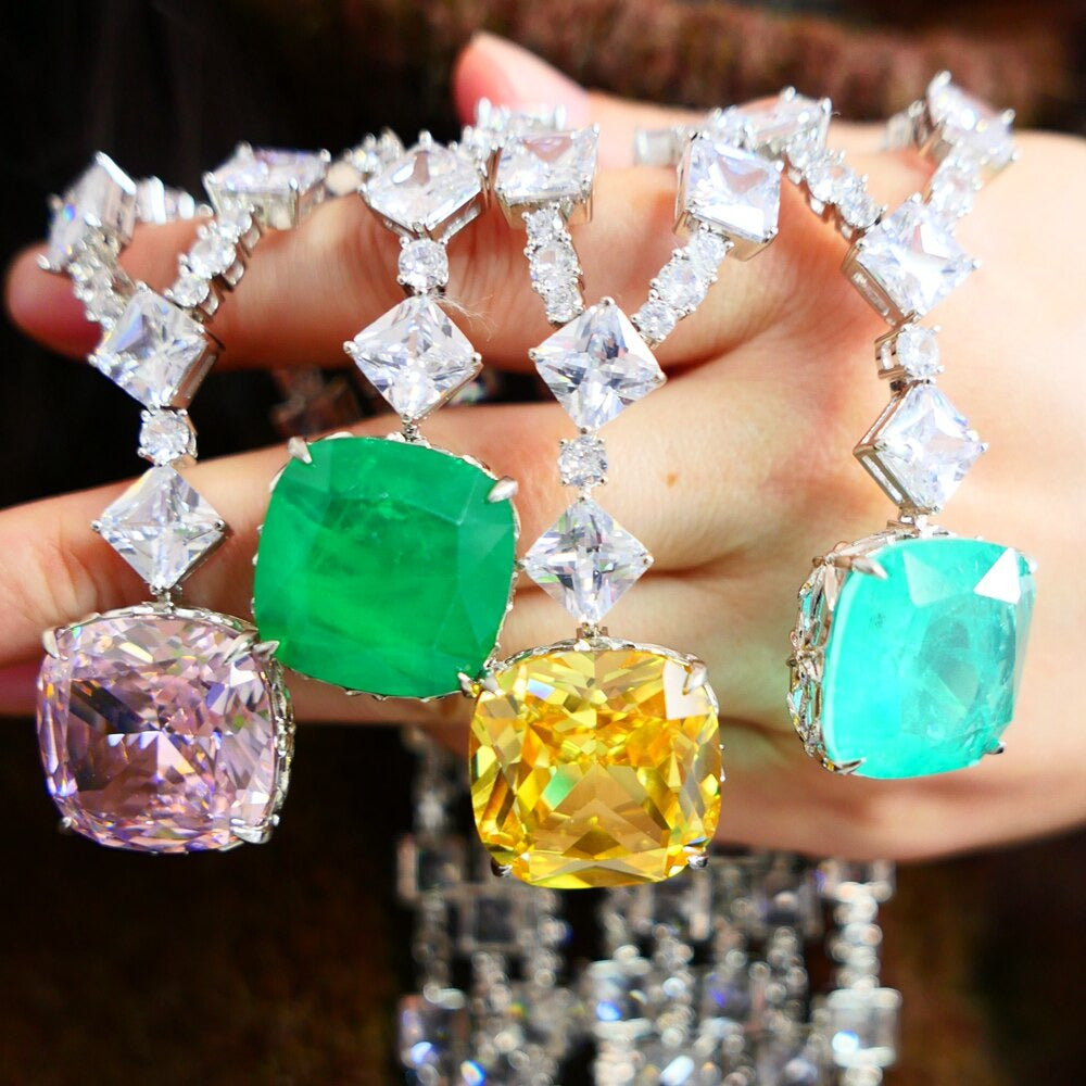 Luxury 20Mm Large Square Blue Pink Yellow Green Stone Lab Emerald Sapphire