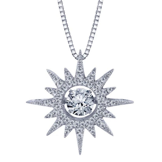 Dancing White Topaz Starburst Pendant with Diamonds in Sterling Silver