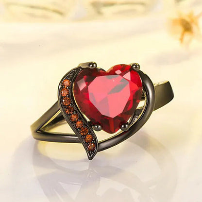 Romantic Promise Band Ring Eternity Rings Inlaid Red Heart Cubic Zirconia Weddin