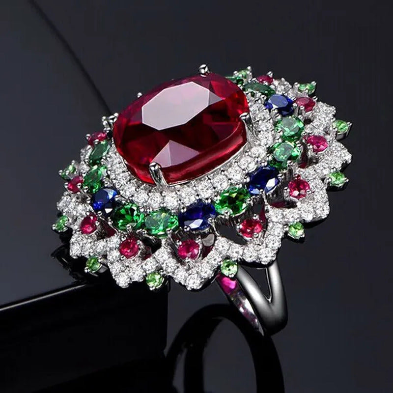 Luxurious 925 Silver Natural Gemstones Ruby and Emerald and Sapphire White Sapph