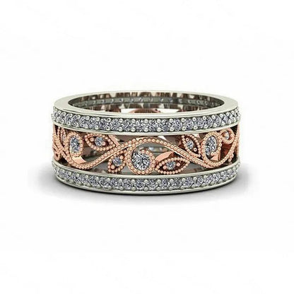Rose Gold Plated Shiny CZ Flowers Wedding Band White Gold Plated Cubic Zirconia