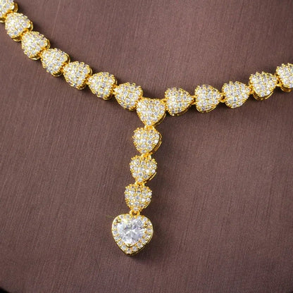 CANDICE Romantic Heart Charm Drop Necklace Earrings Bracelet Set with Cubic Zirc