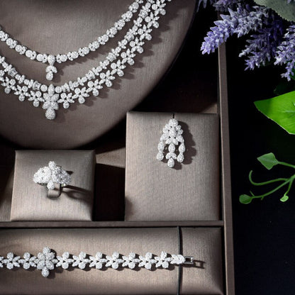 Nigeria 4Pcs Bridal Zirconia Jewelry Sets Luxury Dubai Nigeria CZ Crystal Weddin