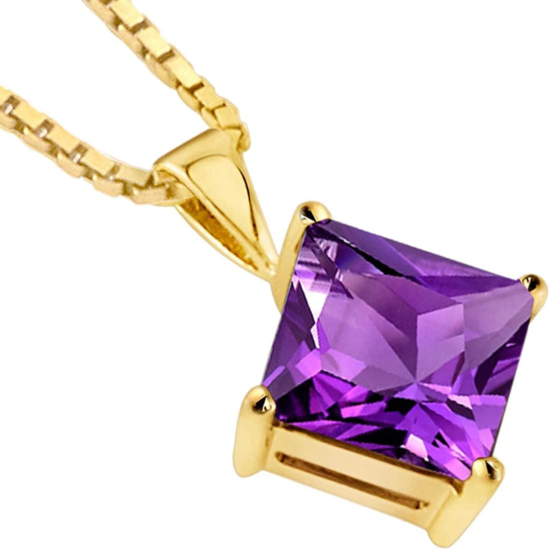 Amethyst Pendant in 14 Karat Yellow Gold, Classic Solitaire, Princess Cut, 8Mm,