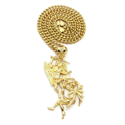 Men'S Hip Hop Saint Michael Archangel Pendant 6Mm 24" Cuban Chain Necklace