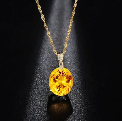 Big Citrine Gemstones Yellow Crystal Pendant Necklace for Women Diamonds Gold Co