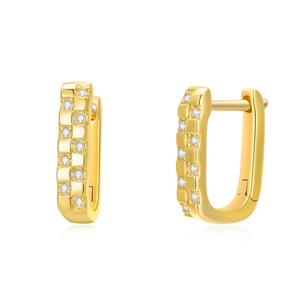 U-Shaped Hoop Earrings with Diamonds in Yellow Gold Plated Sterling Silver