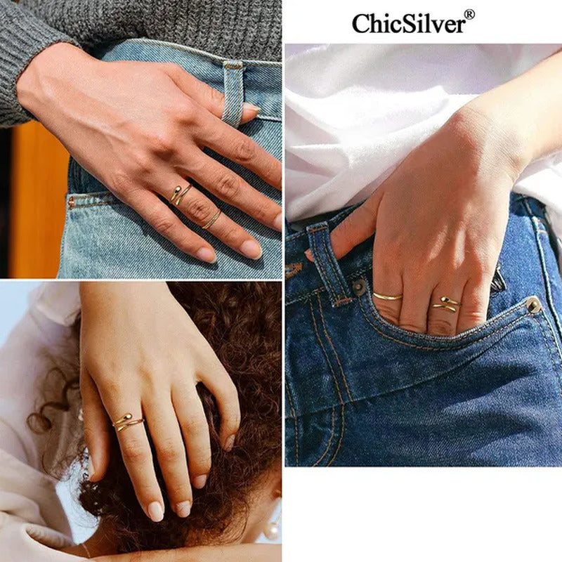 Chicsilver 925 Sterling Silver Ring Minimalist Teardrop Open Ring Eternity Ring