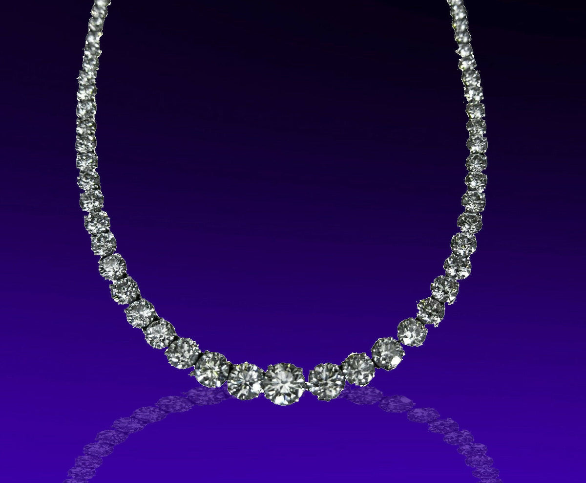 DIAMOND TENNIS NECKLACE 4 PRONG SET ROUND BRILLIANT SHAPE CENTER 1.25 CT DIAMOND