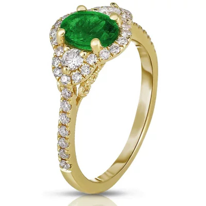 Oval Emerald Ring with Diamonds in 14K Yellow Gold