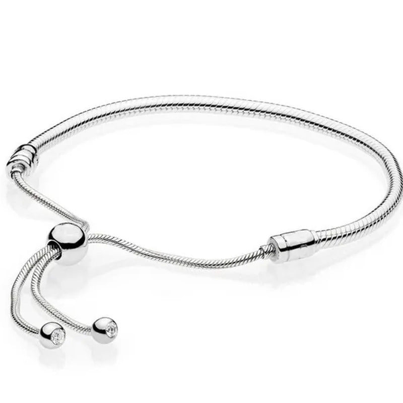 NEW Fashion 925 Sterling Silver Adjustable Size Flashing Sided Heart Snake Chain