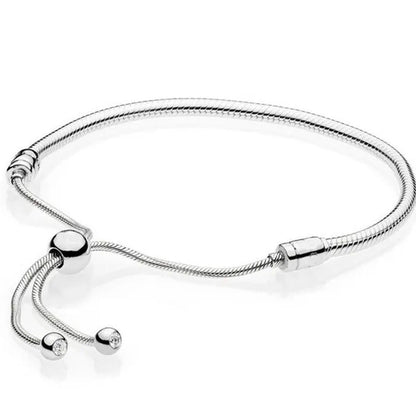 NEW Fashion 925 Sterling Silver Adjustable Size Flashing Sided Heart Snake Chain