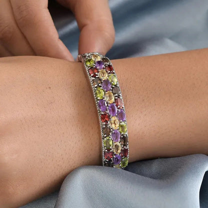 Shop LC Multi Gemstone Oval Stainless Steel Bangle Cuff Bracelet for Women Size