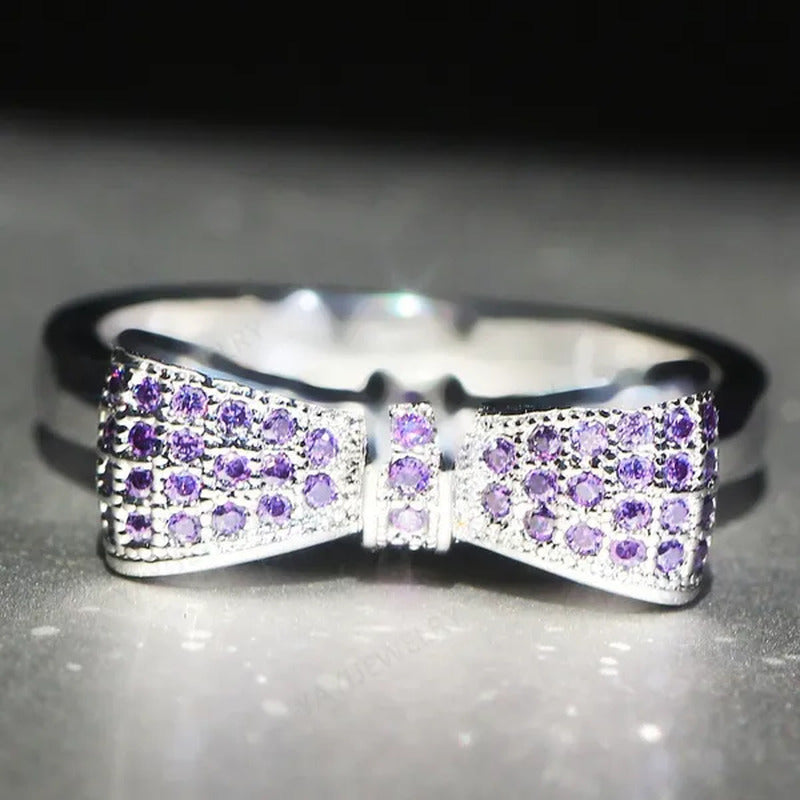 925 Silver Statement Natural Gemstones Ruby Bowknot Ring Wedding Bride Engagemen