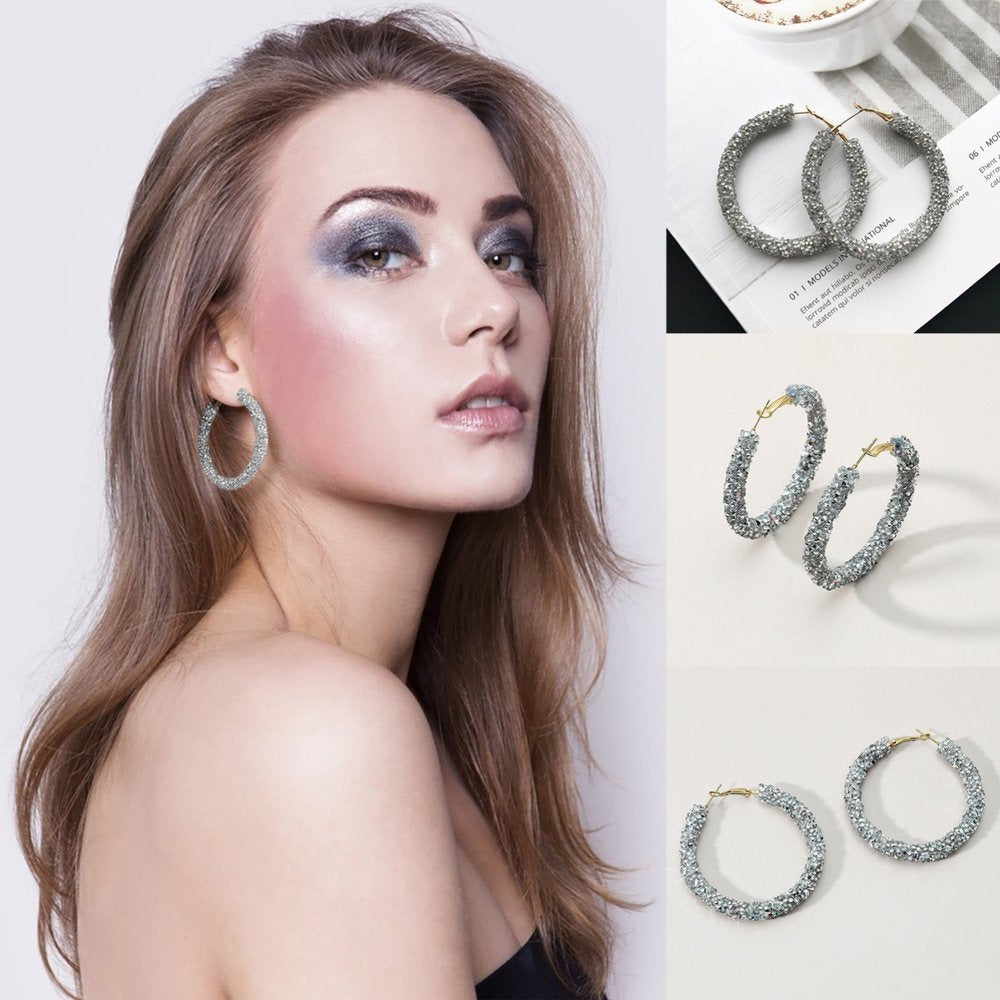 Vintage Minimalist Inlaid Diamond Metal Flash Ladies Earring Jewelry Gift Small