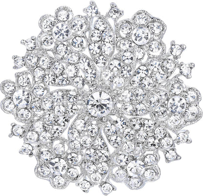 Women'S Clear Austrian Crystal Elegant Flower Wedding Corsage Brooch Pin for Bri