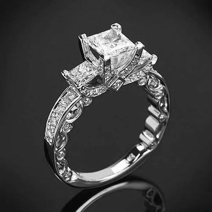 Exquisite Fashion Women'S Princess Square Diamond Ring Classic Super Flash Engag