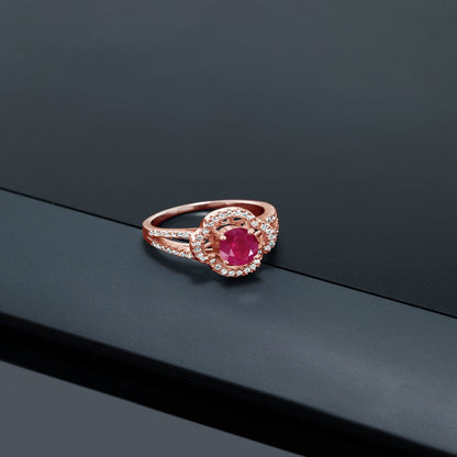 1.97 Ct Oval Red Ruby 18K Rose Gold Plated Silver Ring