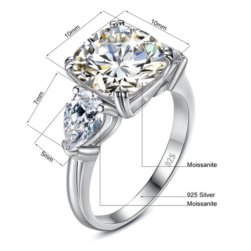 Massive 5 Carat Cushion Moissanite Ring Woman D Color Sterling Silver 925
