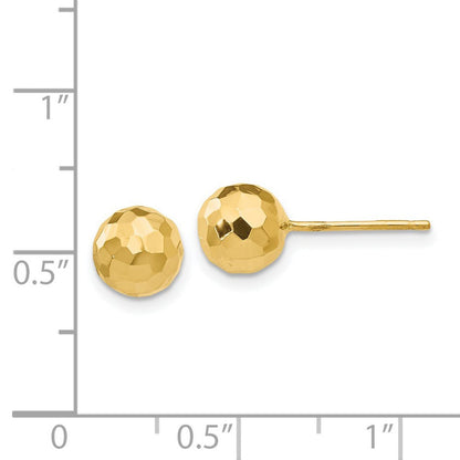 Polished Hammered Mirror Ball Post Earrings in Real 14K Yellow Gold 7 Mm