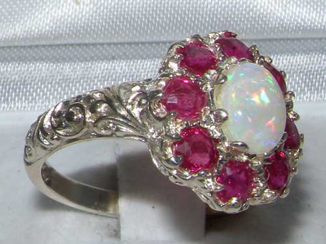 LBG British Made Solid 925 Sterling Silver Natural Opal & Ruby Womens Anniversar