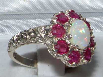LBG British Made Solid 925 Sterling Silver Natural Opal & Ruby Womens Anniversar