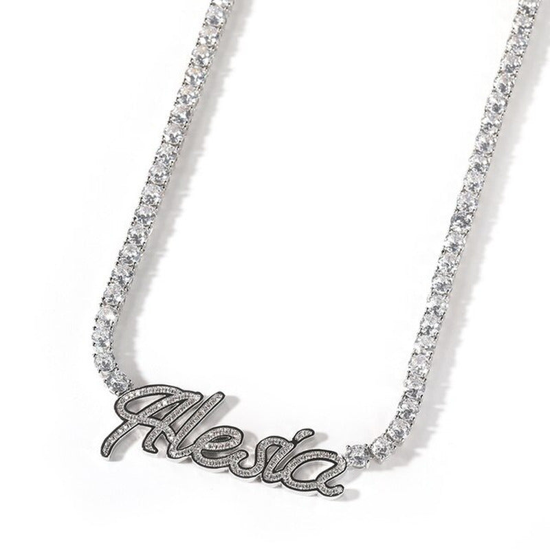 Custom Name Necklace Cursive Letters Pendant Iced Out Bling Cubic Zircon