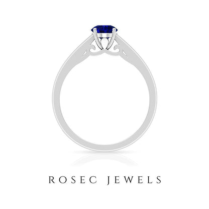 0.50 CT Genuine Blue Sapphire Ring, 5 MM Blue Sapphire Solitaire Ring, Natural B