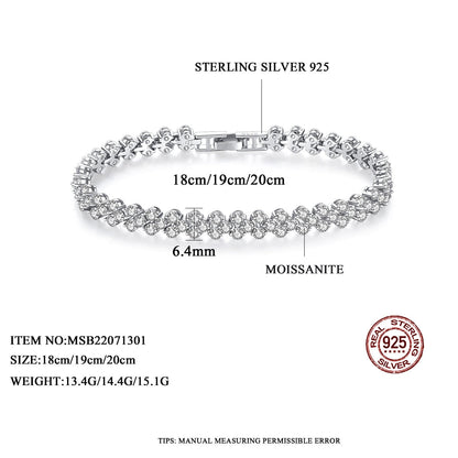 925 Sterling Silver Bracelet for Women Luxury Moissanite Prong Setting Heart
