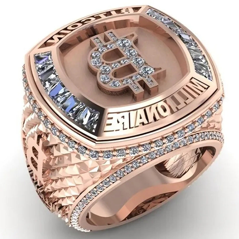 Fashion Rose Gold B Letter Commemorative Ring Full of Diamonds Gift