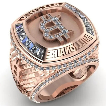 Fashion Rose Gold B Letter Commemorative Ring Full of Diamonds Gift