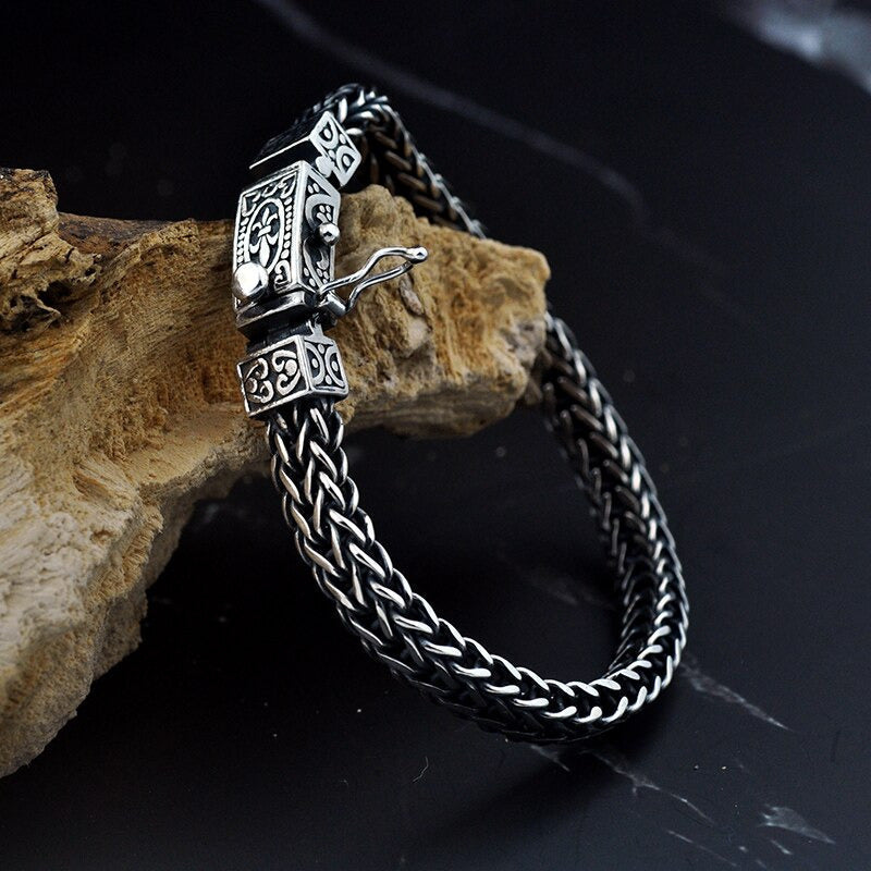 Pure Silver Handmade 925 Sterling Silver Bracelet Men'S Vintage Thai Silver