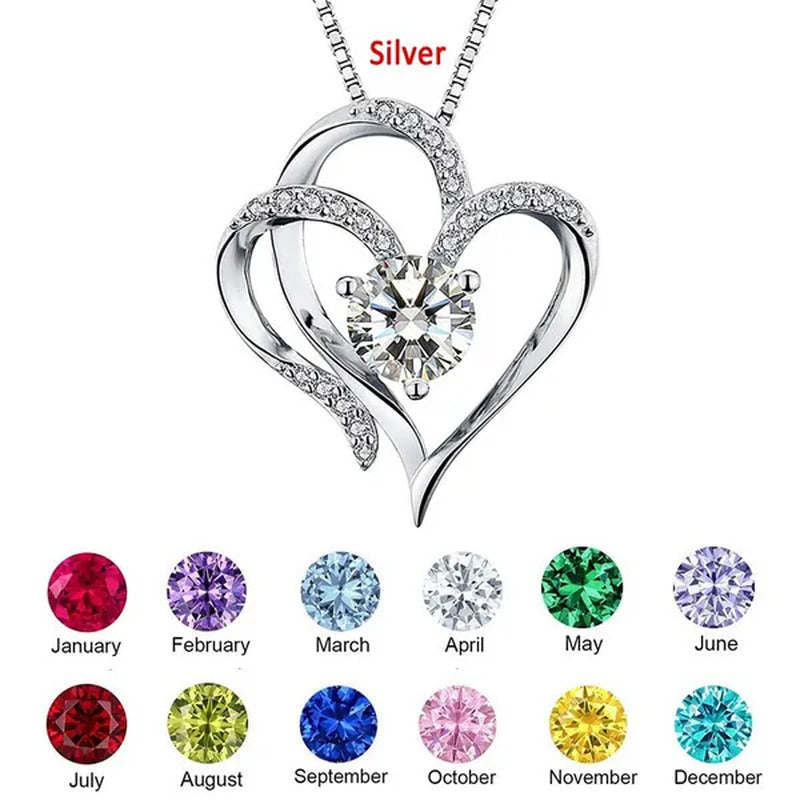 Double Heart Birthmonth Lucky Pendant Necklace for Women 12 Months Birthstone Di