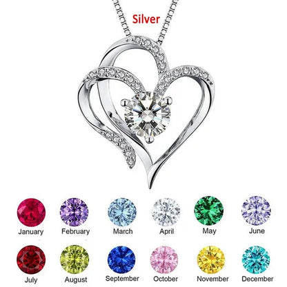 Double Heart Birthmonth Lucky Pendant Necklace for Women 12 Months Birthstone Di
