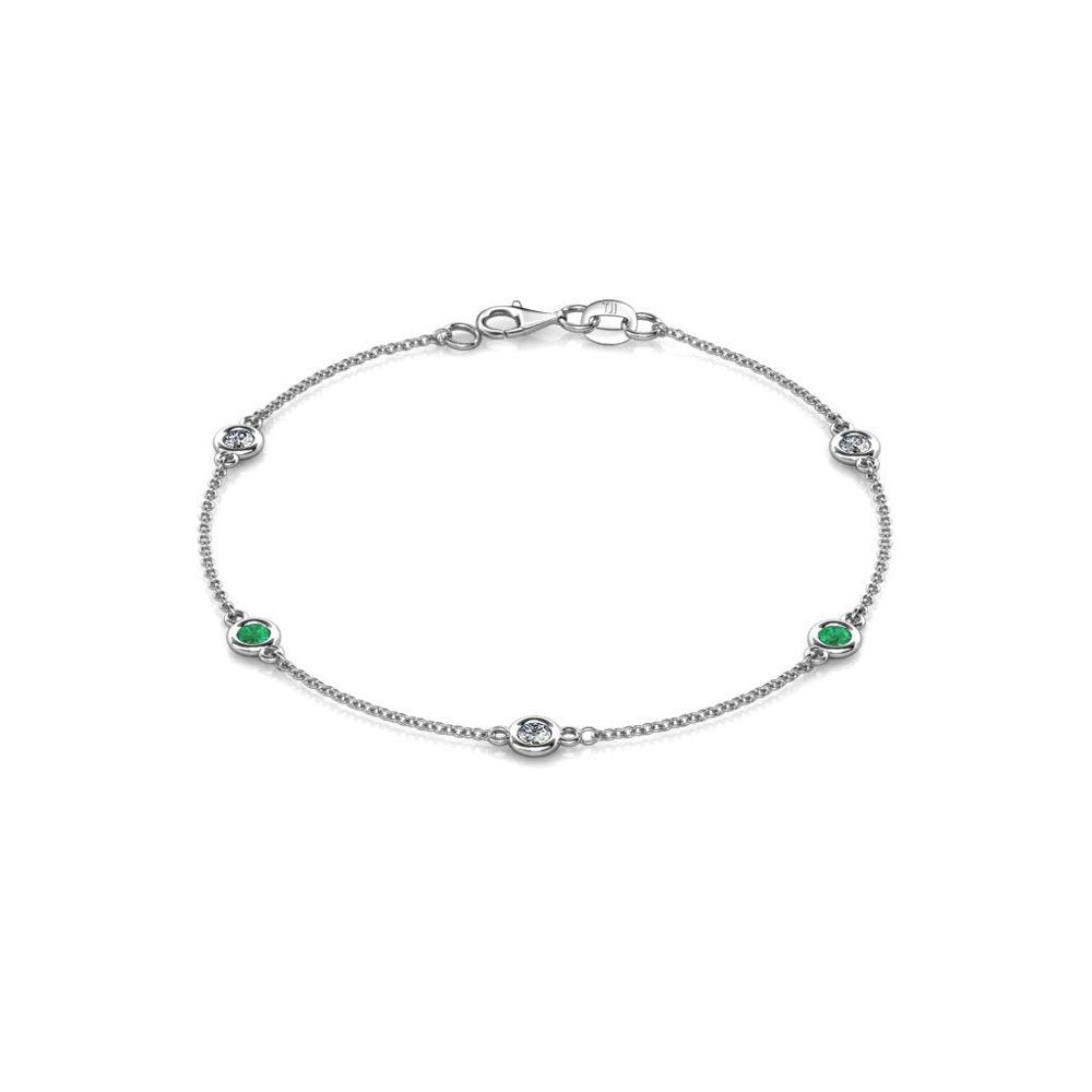 Holiday Offer - Emerald and Lab Grown Diamond 3Mm Womens Station Bracelet 0.46 C