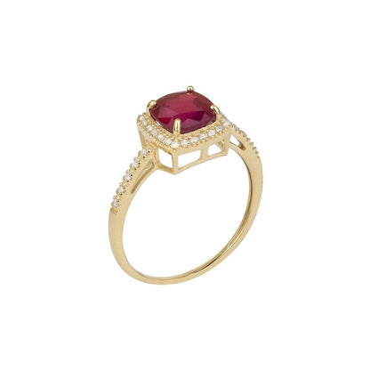 10K Yellow Gold Genuine Cushion-Cut 2.15Ct Ruby and Diamond Halo Ring