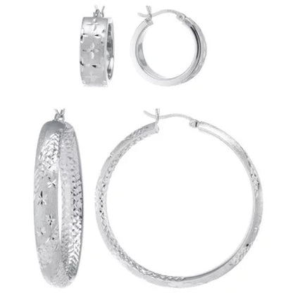 Sterling 20Mm and 45Mm Star Pattern Hoop Set