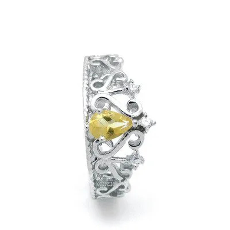Colife Jewelry Vintage Silver Gemstone Ring for Girl 4Mm*6Mm Natural Citrine Rin