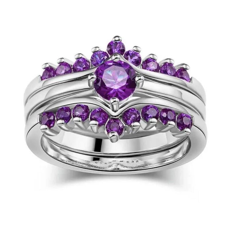 Sz5-10 round 5Mm Amethyst 10Kt White Gold Filled Women'S Wedding Ring 3 in 1 Bri