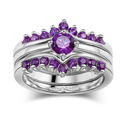 Sz5-10 round 5Mm Amethyst 10Kt White Gold Filled Women'S Wedding Ring 3 in 1 Bri