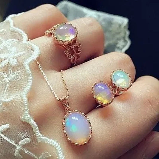 3 Pieces / Set of Natural Opal Jewelry Set Crystal Gemstone Pendant Necklace Ear