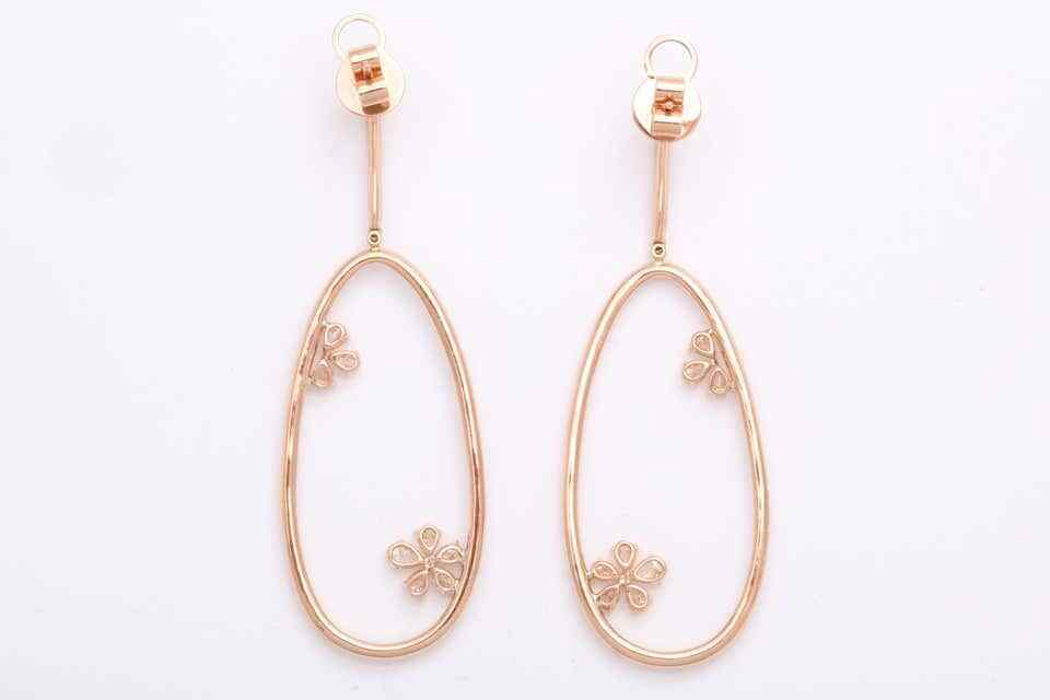 Diamond Dangle Earring with Flowers Rose Gold