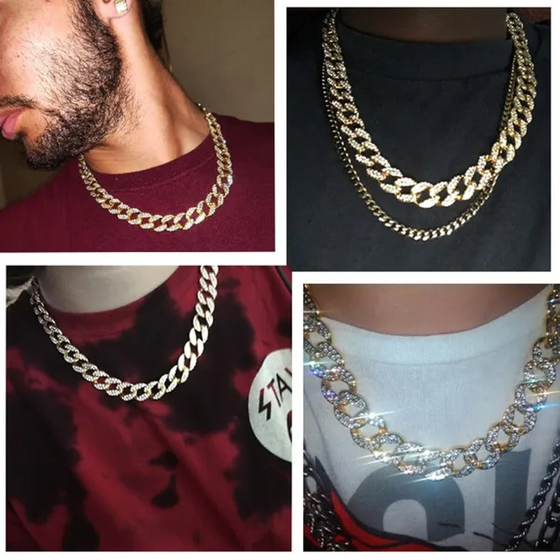 Hot Sale 18K Gold Plated Fashion Hip Hop Miami Cuban Chain Necklace Mens Diamond