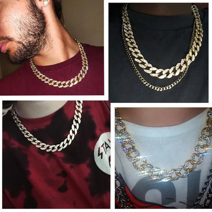 Hot Sale 18K Gold Plated Fashion Hip Hop Miami Cuban Chain Necklace Mens Diamond