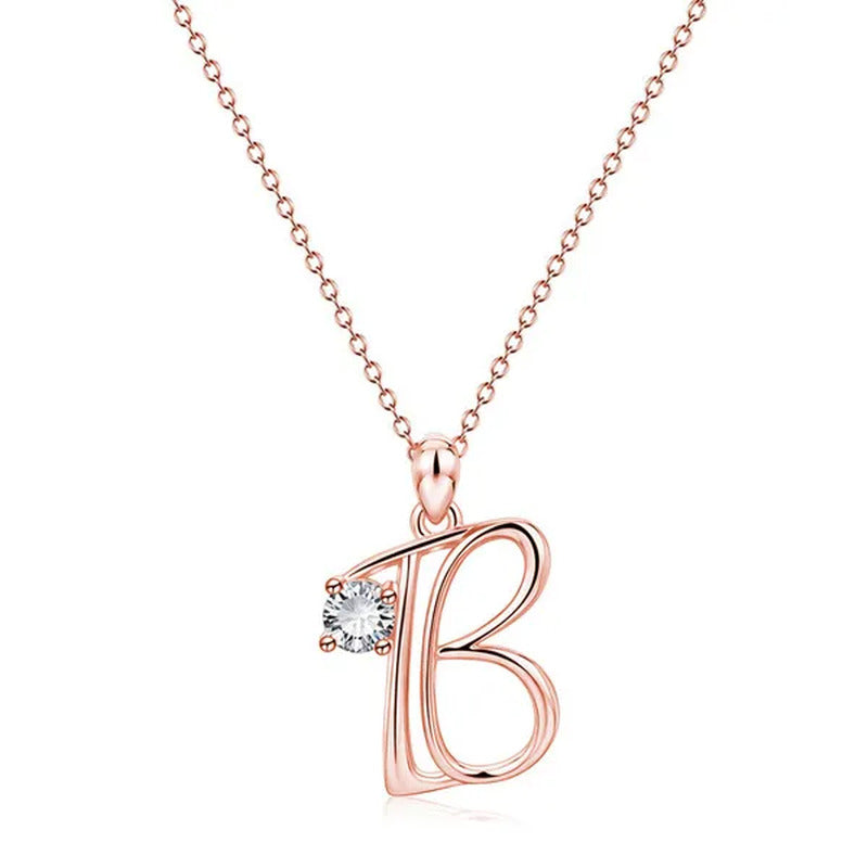 Rose Gold 26 Letters Necklace Alphabet Diamond Name Pendant Necklace Birthday Ch