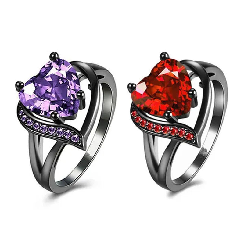 Romantic Promise Band Ring Eternity Rings Inlaid Red Heart Cubic Zirconia Weddin