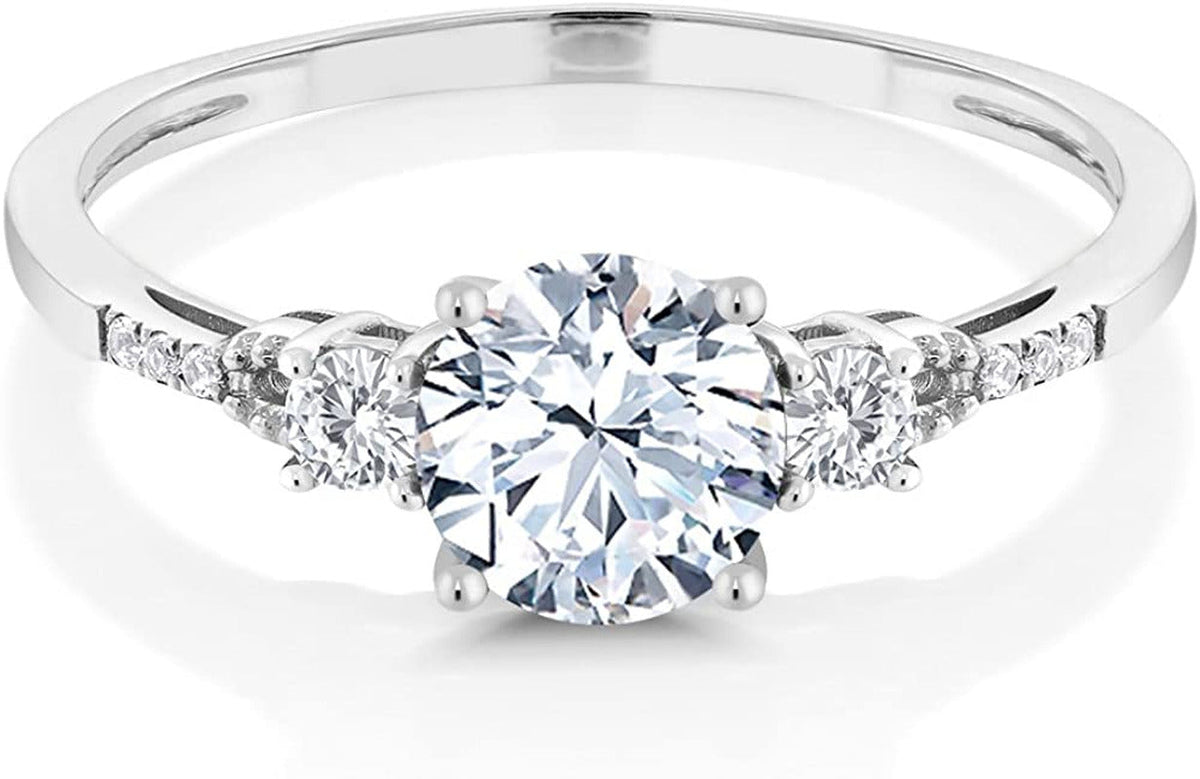 10K White Gold Hearts and Arrows White Created Sapphire and Diamond Accent 3-Sto