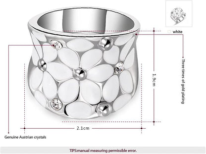 Womens Elegant Enamel Flower White Gold Band Bloom Petal Platinum Wedding Engage