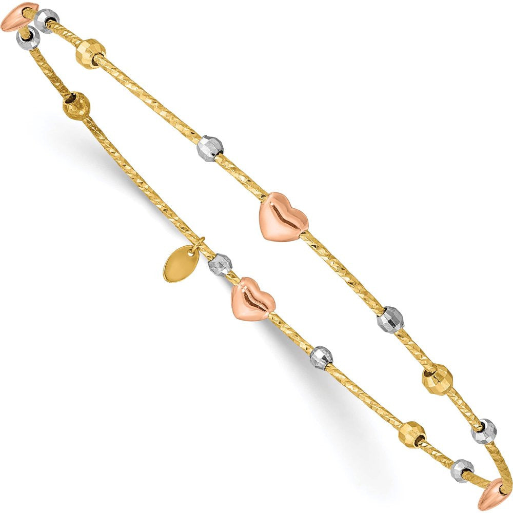 14K Tri-Color Heart Diamond-Cut Slip-On Bangle (8.25 X 1) Made in Indonesia Db67